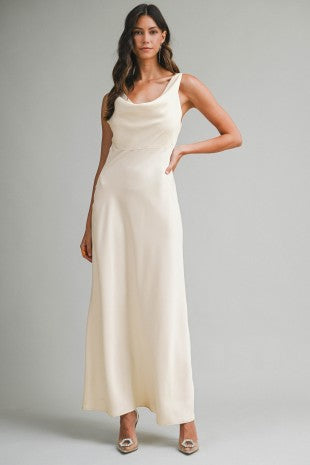 satin cowl neck long dress Seen For You Cowl Neck Satin Maxi Dress Navy
