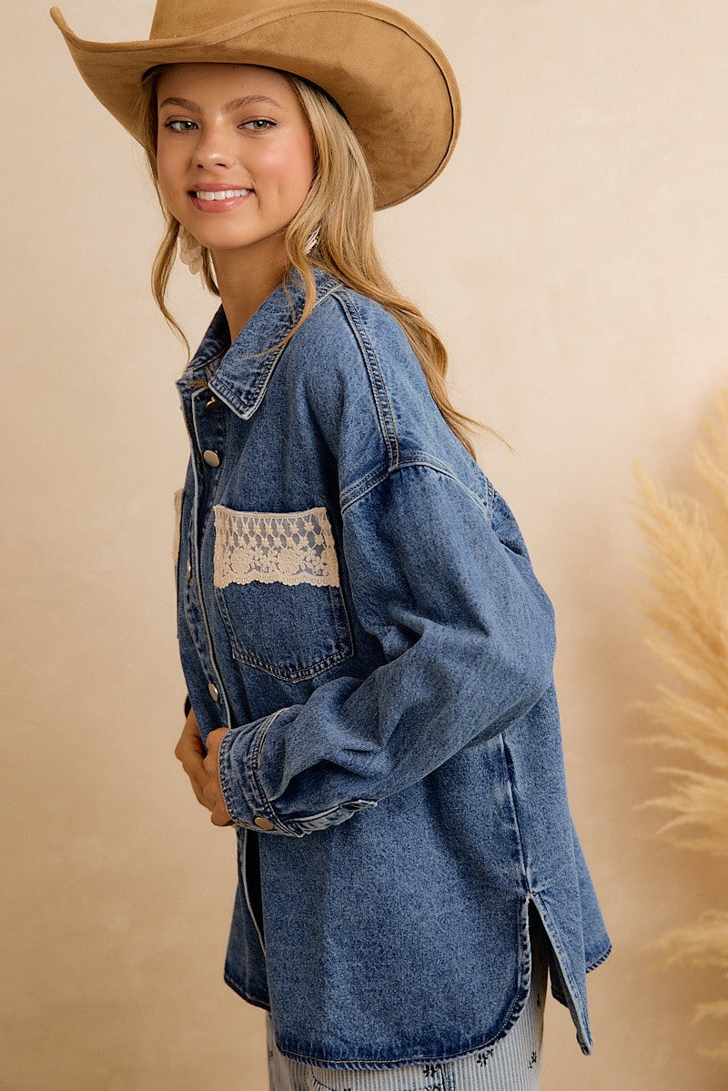 Denim Lace Detail Shacket