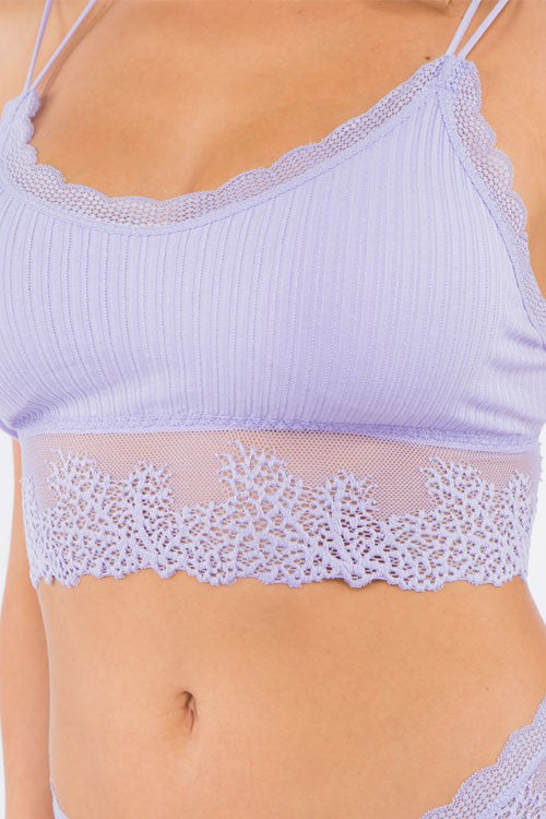 Lace Trim Ribbed Bralette