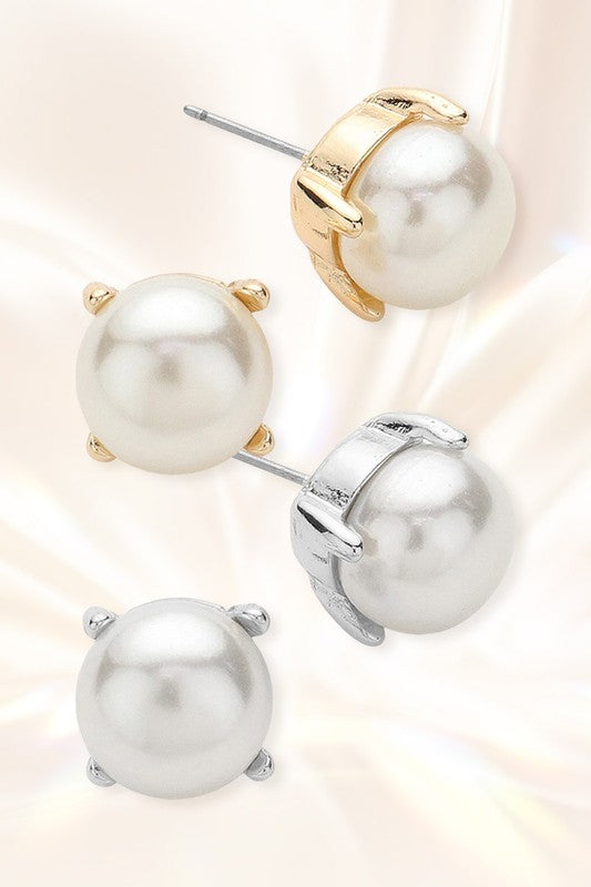 Pearl Cushion Stud Earrings