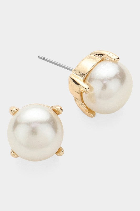 Pearl Cushion Stud Earrings