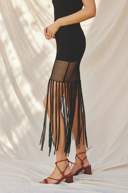 Fringe Hem Midi Dress