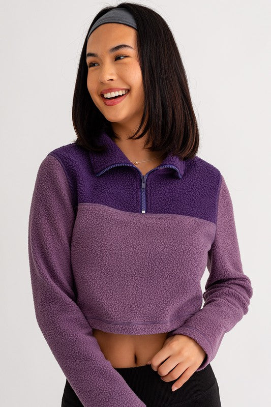 Grape Fleece Crop Sweater