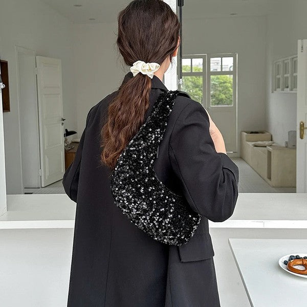 Sequin Half Moon Shoulder Bag
