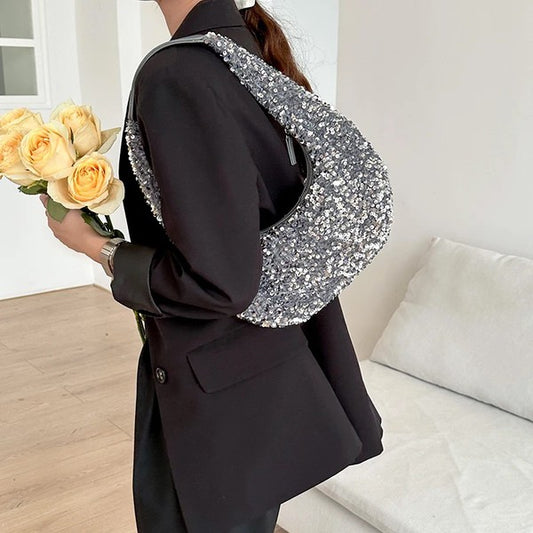 Sequin Half Moon Shoulder Bag