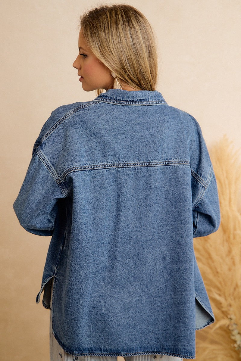 Denim Lace Detail Shacket