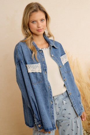 Denim Lace Detail Shacket