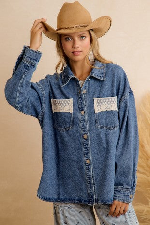 Denim Lace Detail Shacket