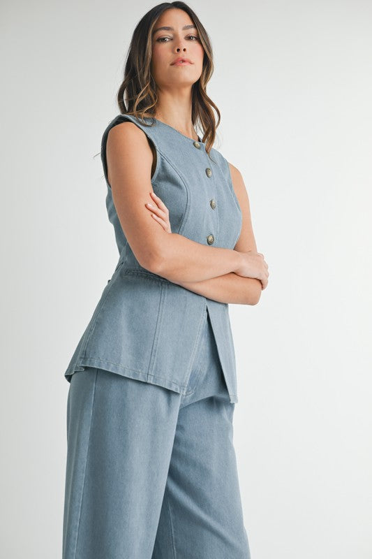 With the wind denim vest