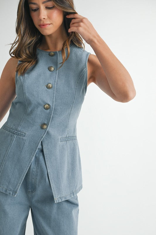 With the wind denim vest