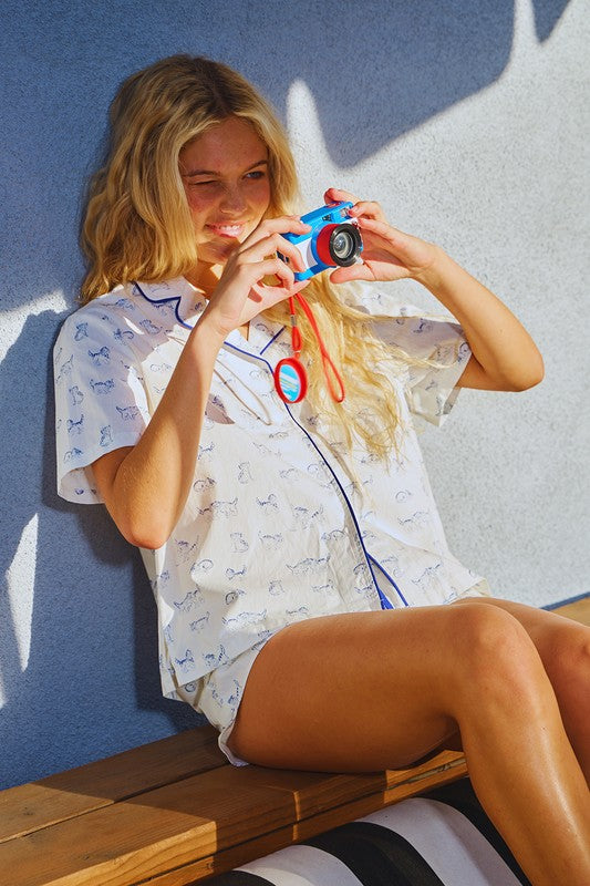 Cat Print Pajama Set