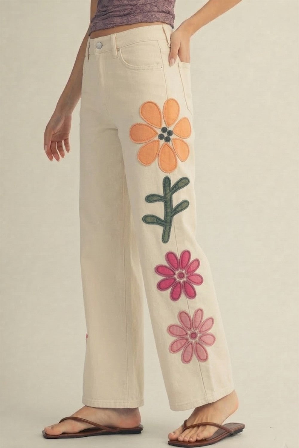 Flower Embroidered Jeans