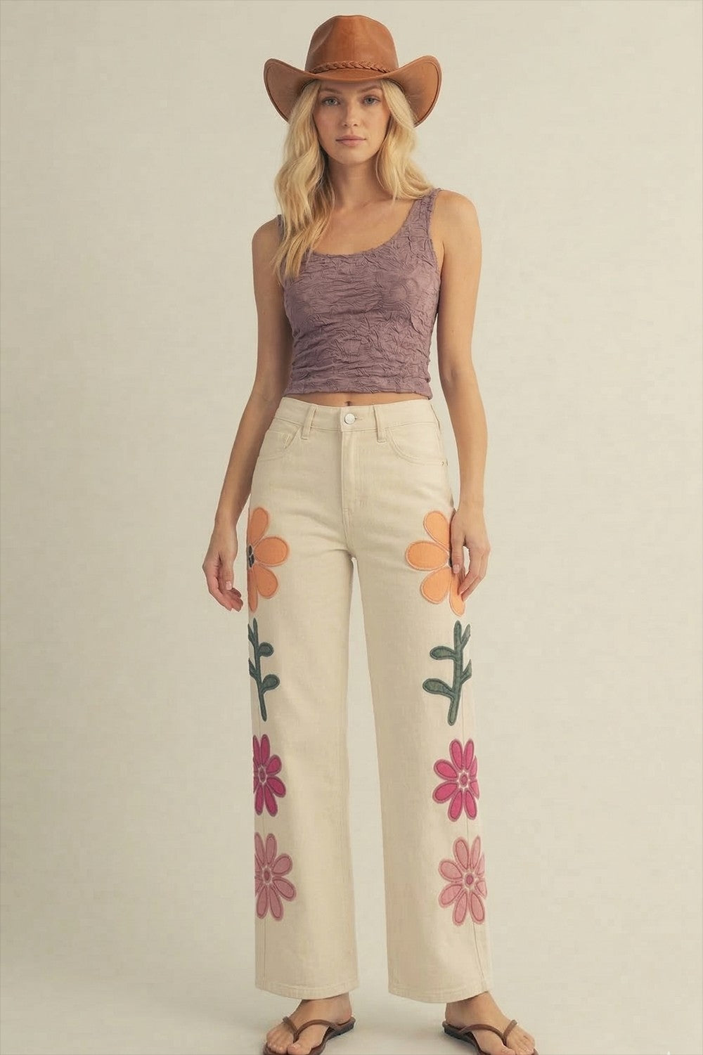 Flower Embroidered Jeans