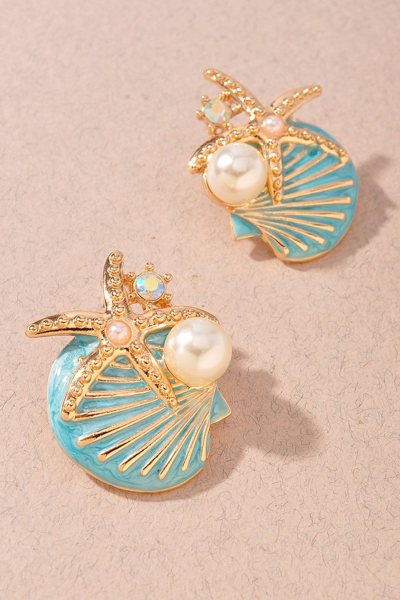 Teal Shell Earring