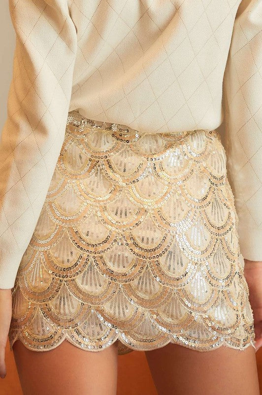 Scallop Sequin Mini Skirt