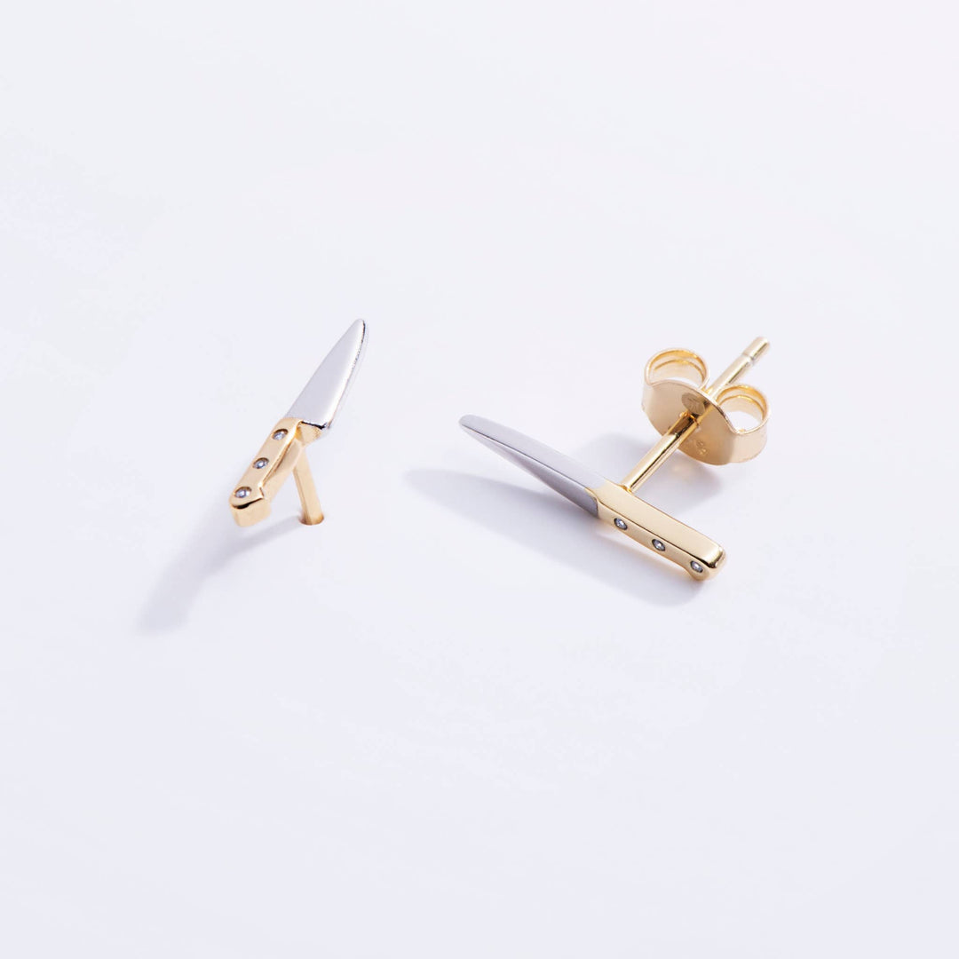 14K Gold Plated CZ Knife Studs