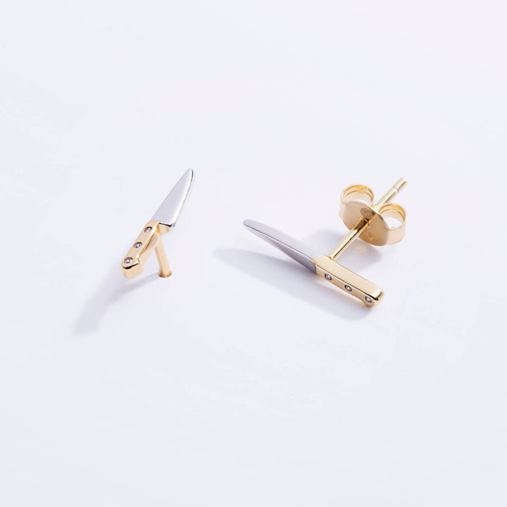 14K Gold Plated CZ Knife Studs