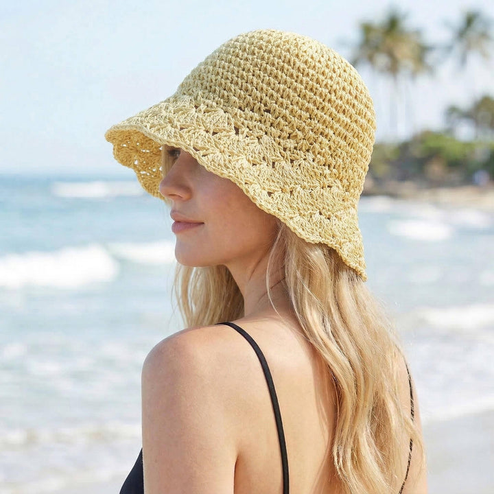 Open Knit Straw Bucket Hat