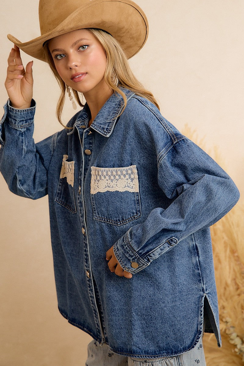 Denim Lace Detail Shacket