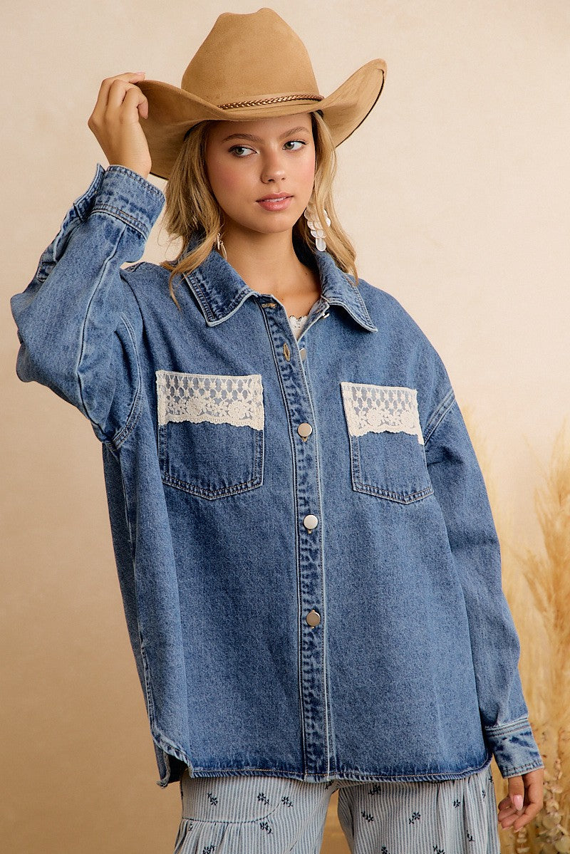 Denim Lace Detail Shacket