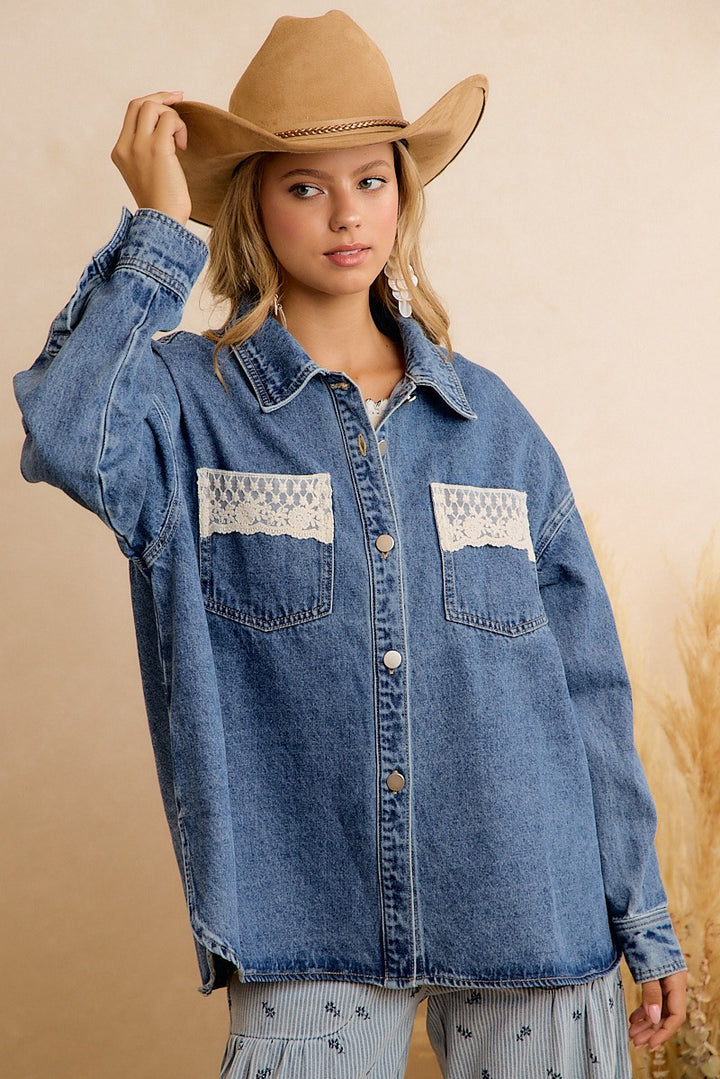 Denim Lace Detail Shacket