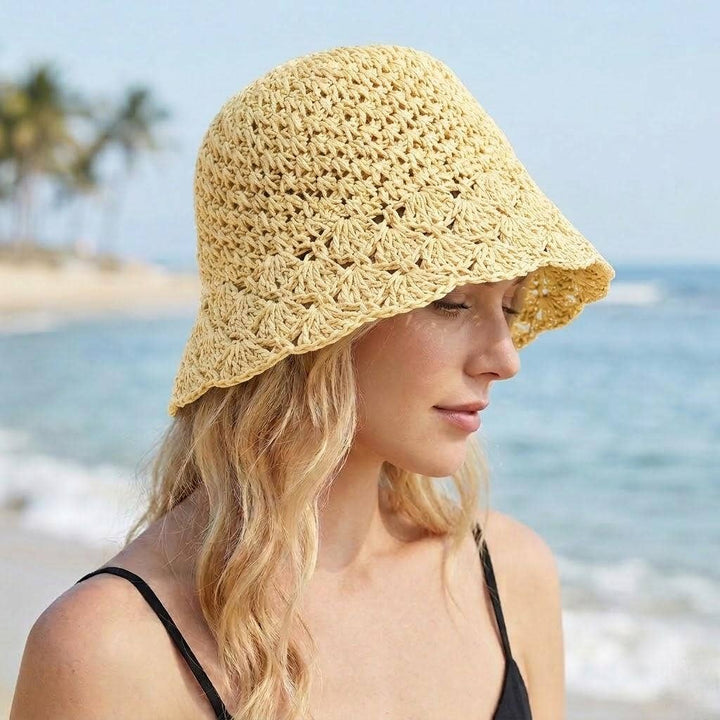 Open Knit Straw Bucket Hat