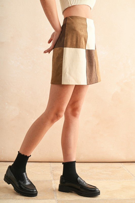 Patchwork Suede Skirt