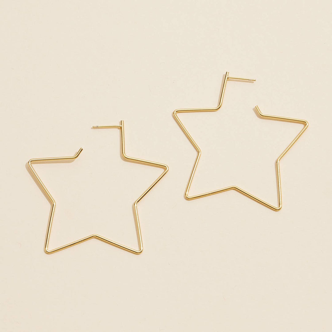 18K Gold Dip Star Hoop Earrings