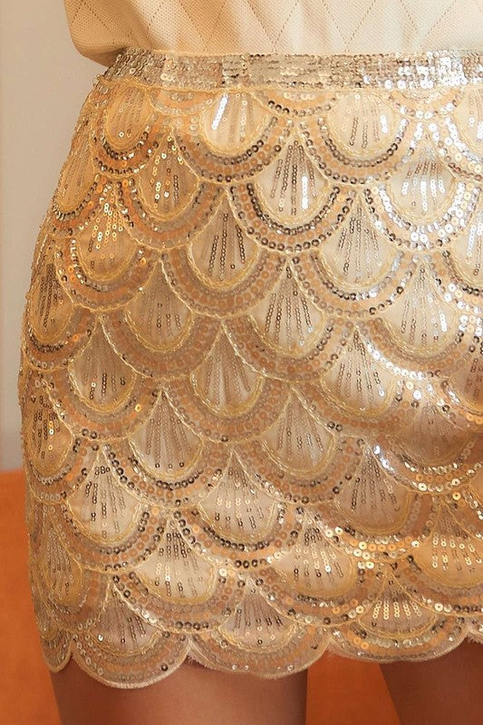 Scallop Sequin Mini Skirt