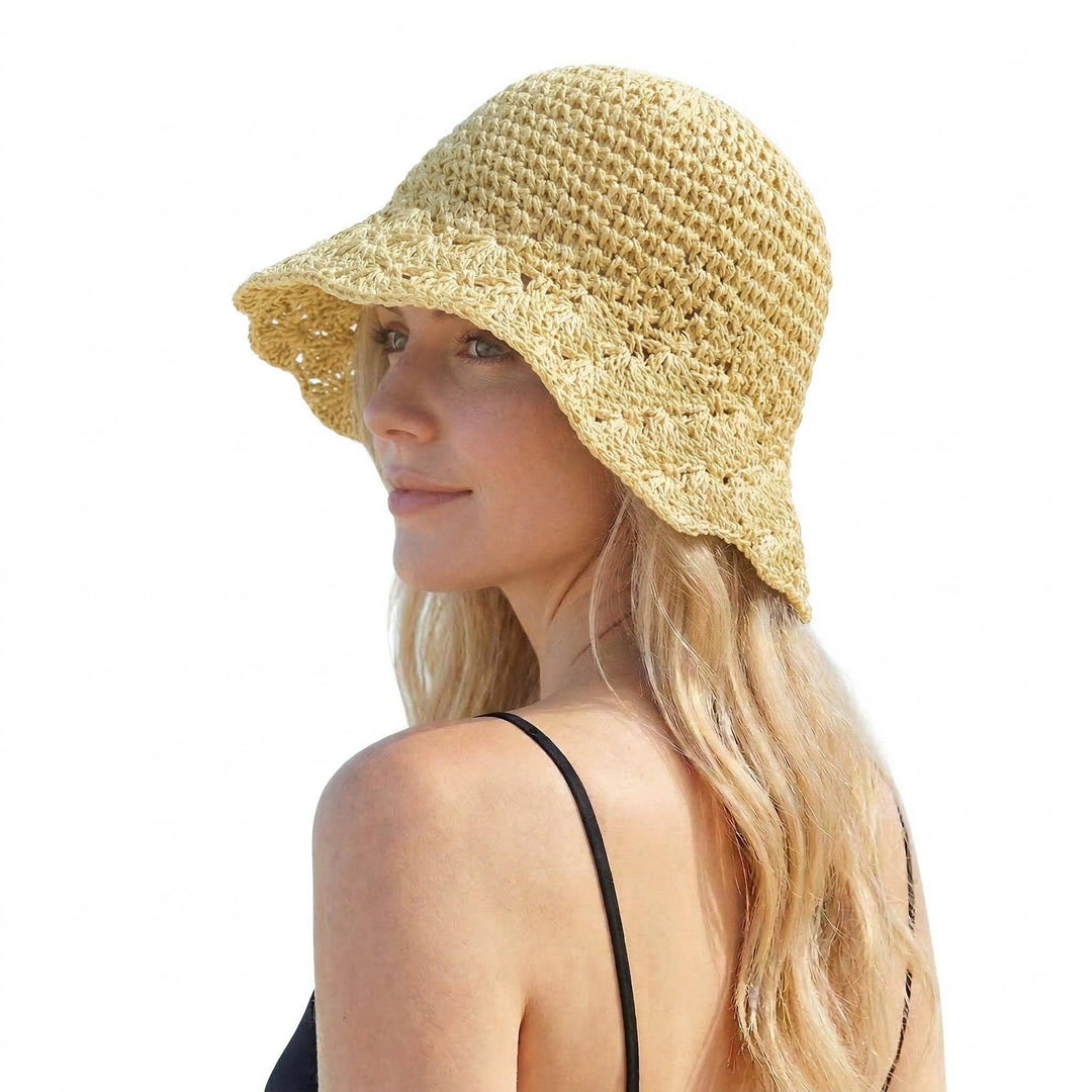 Open Knit Straw Bucket Hat