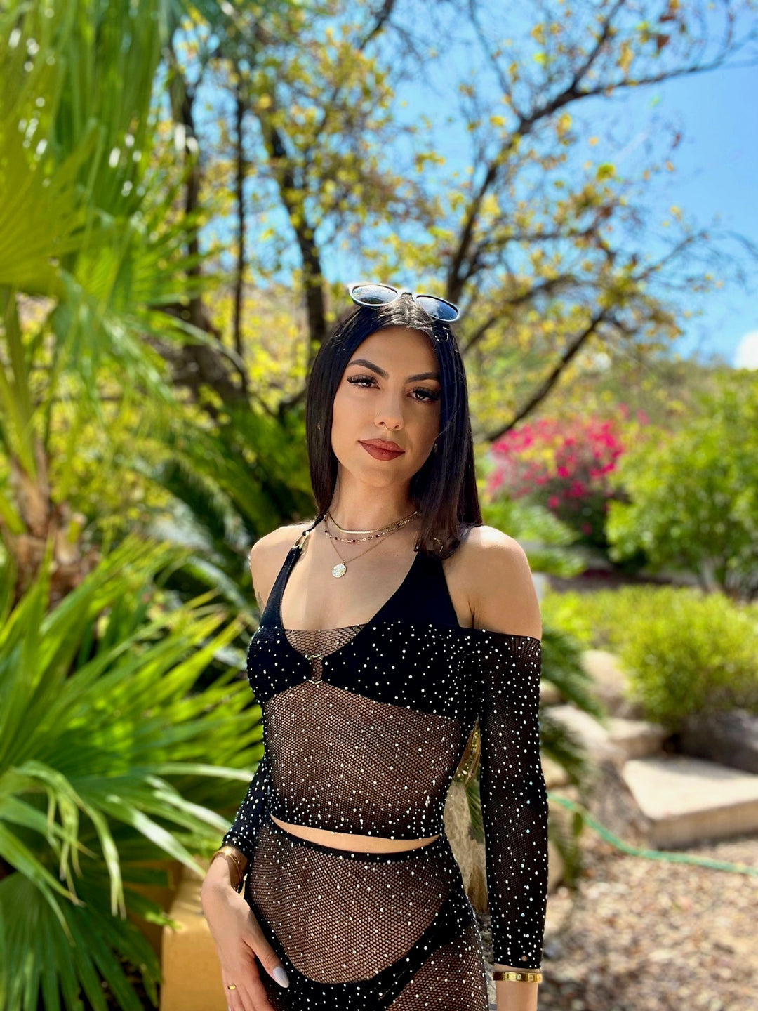 Fishnet bike shorts and Crop Top Set