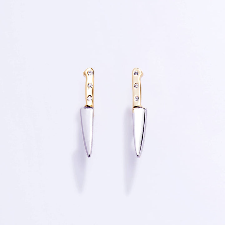 14K Gold Plated CZ Knife Studs