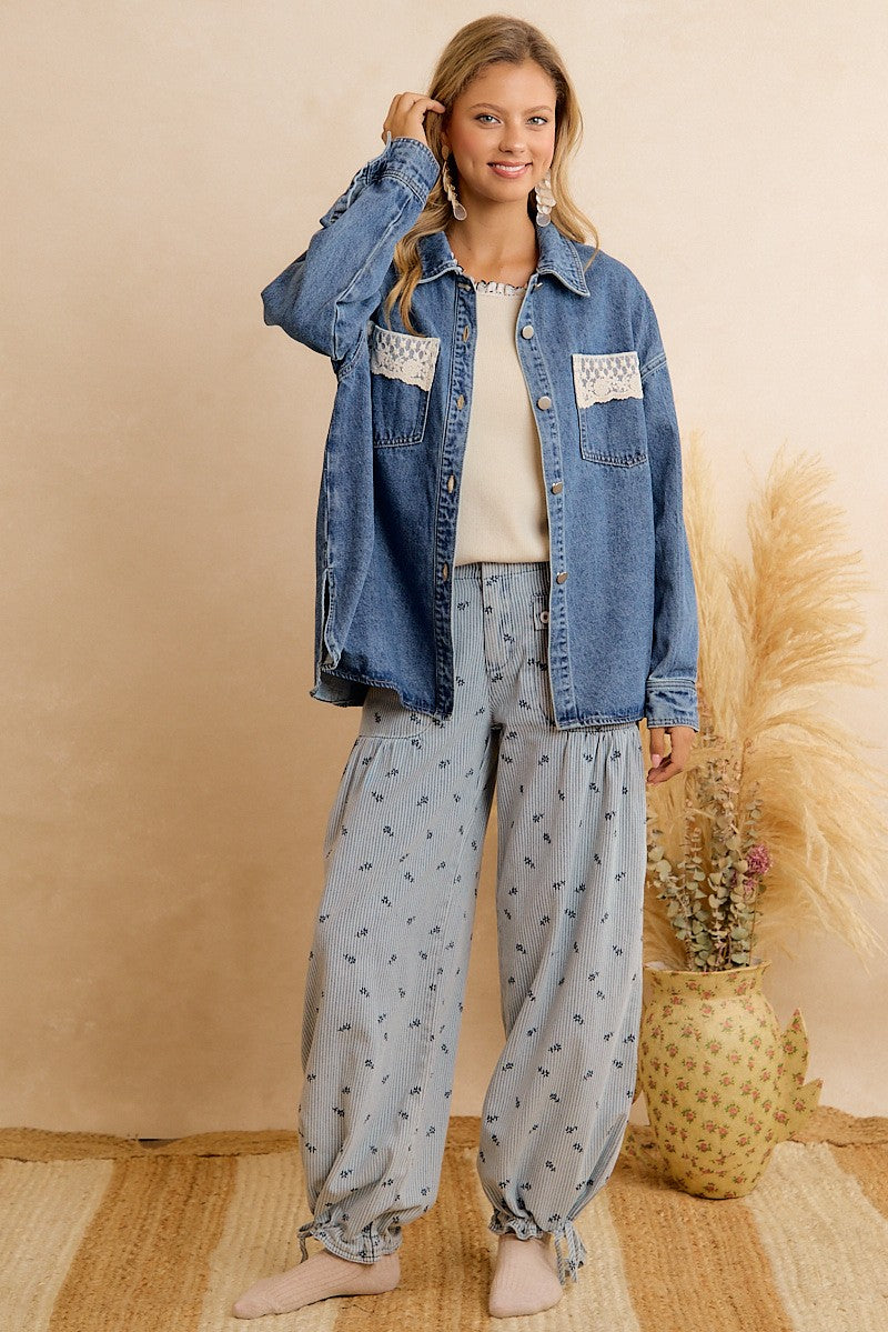 Denim Lace Detail Shacket