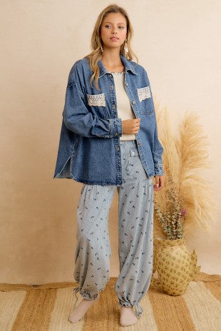 Denim Lace Detail Shacket