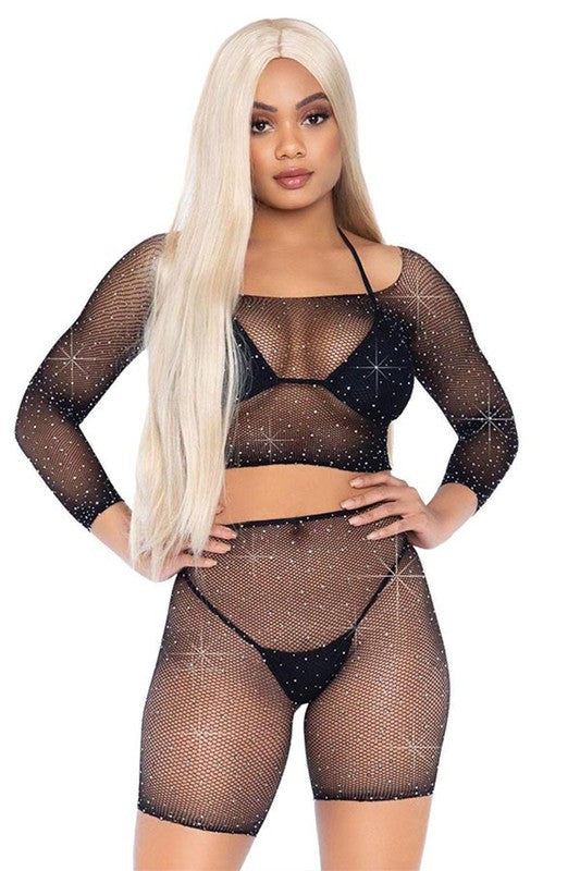 Fishnet bike shorts and Crop Top Set
