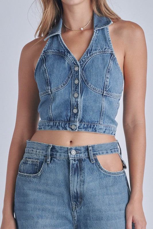 Denim Halter Vest