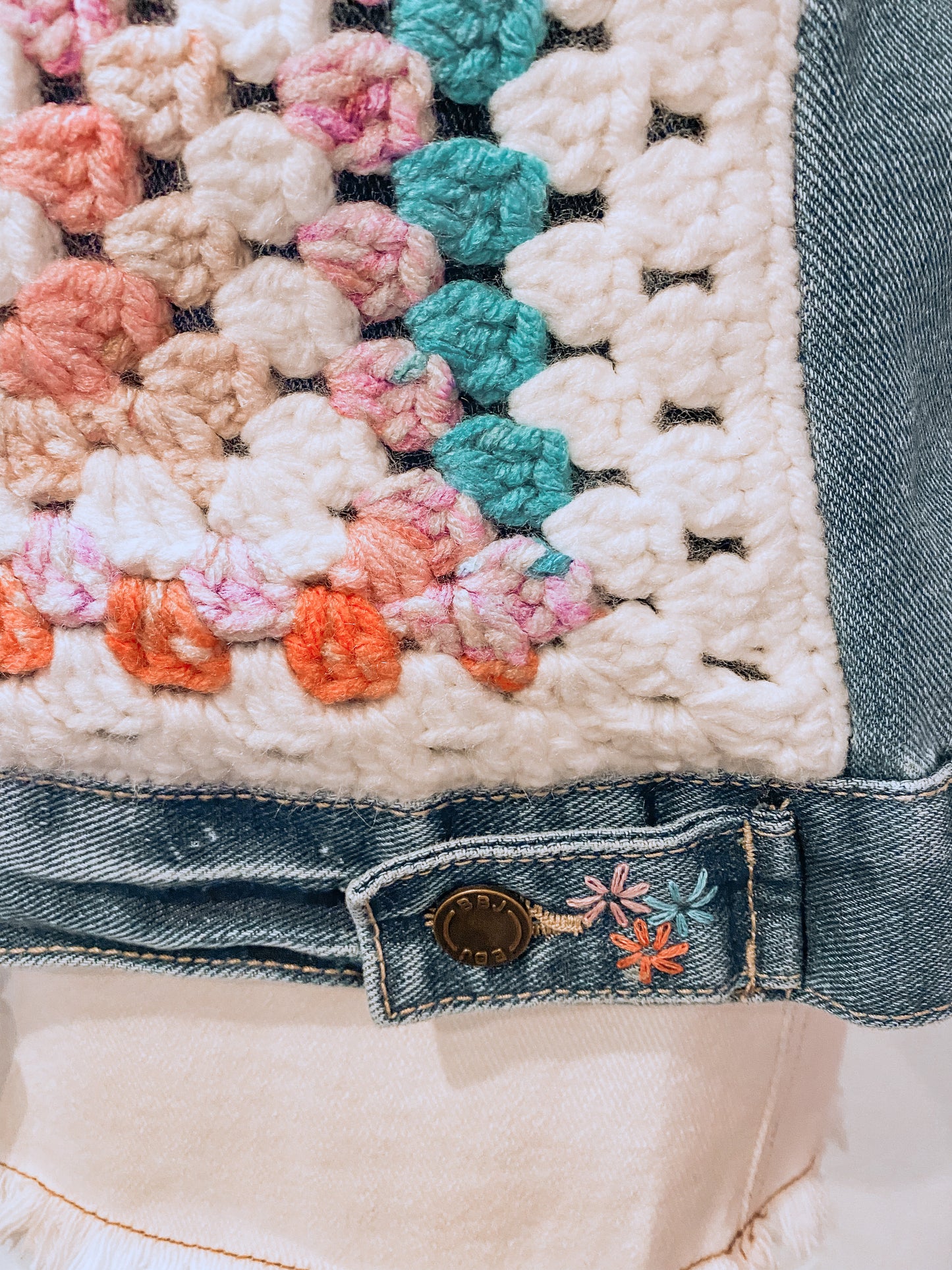 Groovy Crochet Detail Denim Jacket